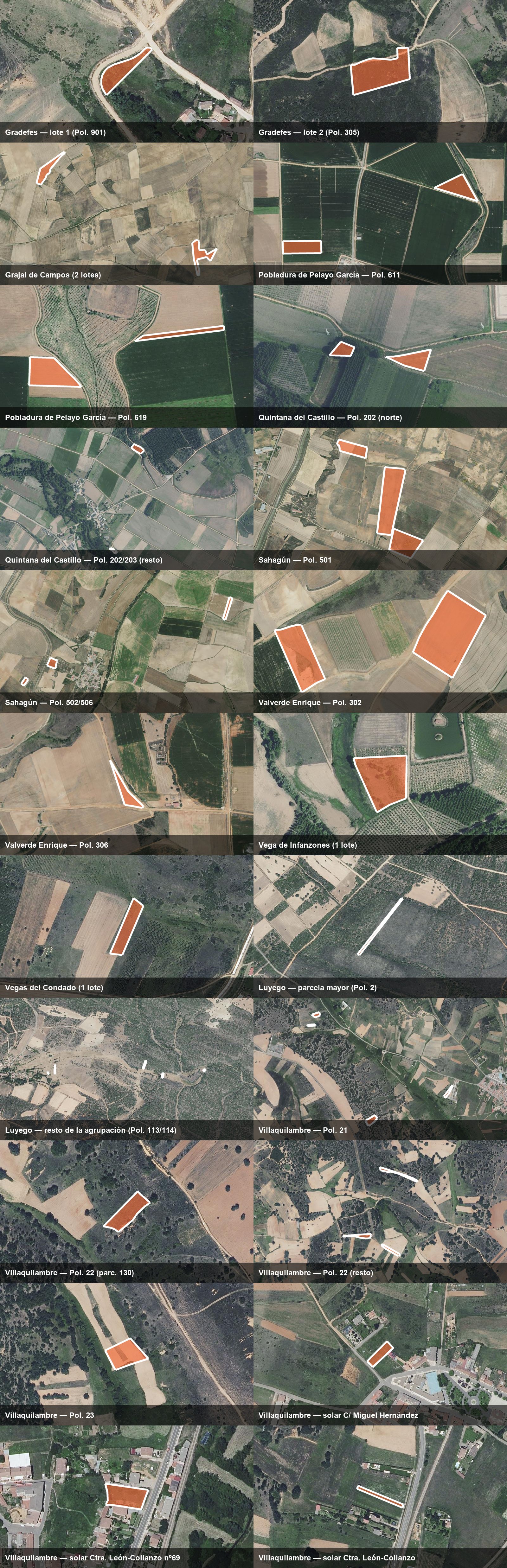 Las parcelas de la subasta, municipio a municipio, delimitadas según Catastro sobre ortofoto PNOA © IGN